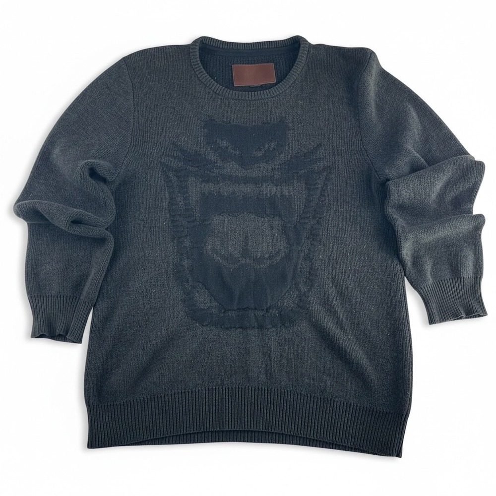 ZANEROBE Men's Charcoal Grey Crew Neck Sweater with Graphic Detail Size XL